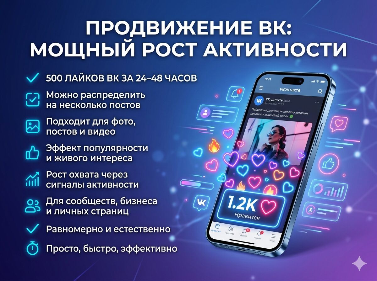Лайки на посты в ВК, продвижение в соцсети
